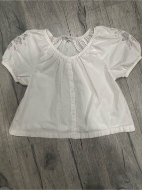 Madewell White Button-Front Peasant Blouse with Eyelet Sleeves